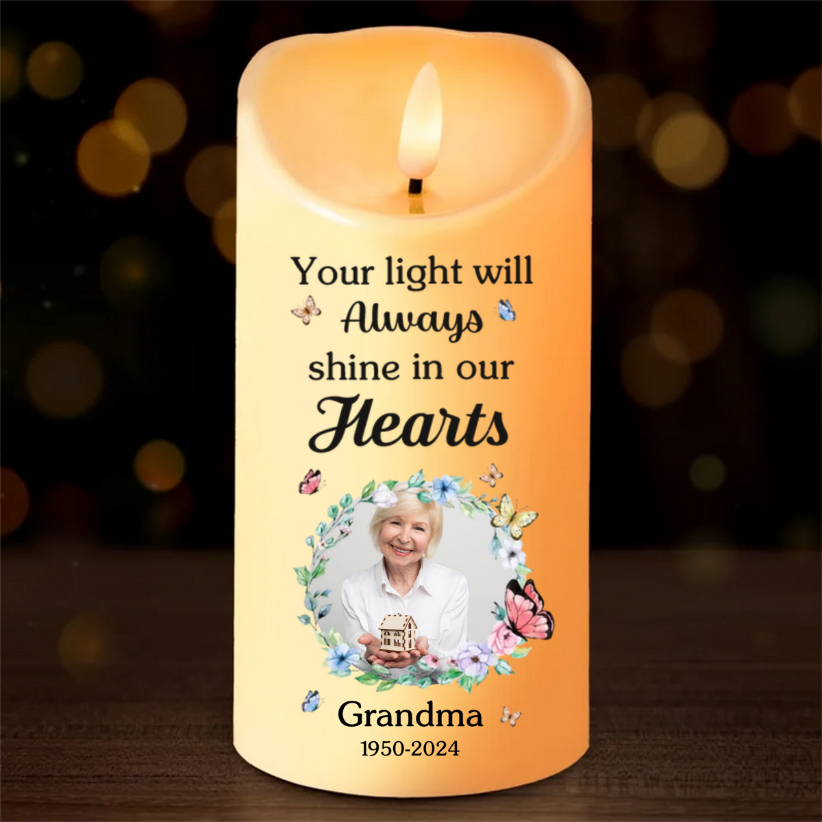 Personalised Memorial LED Candle with Photo & Sentiment