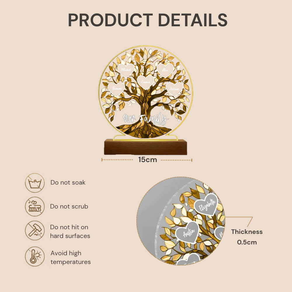 Personalised Night Light with Names - Family Tree Design