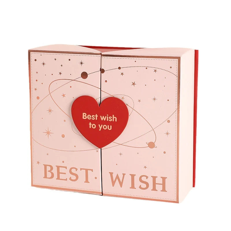 Pink Double-Door Magnetic Gift Box with Heart Closure, 20 x 18 x 7 cm