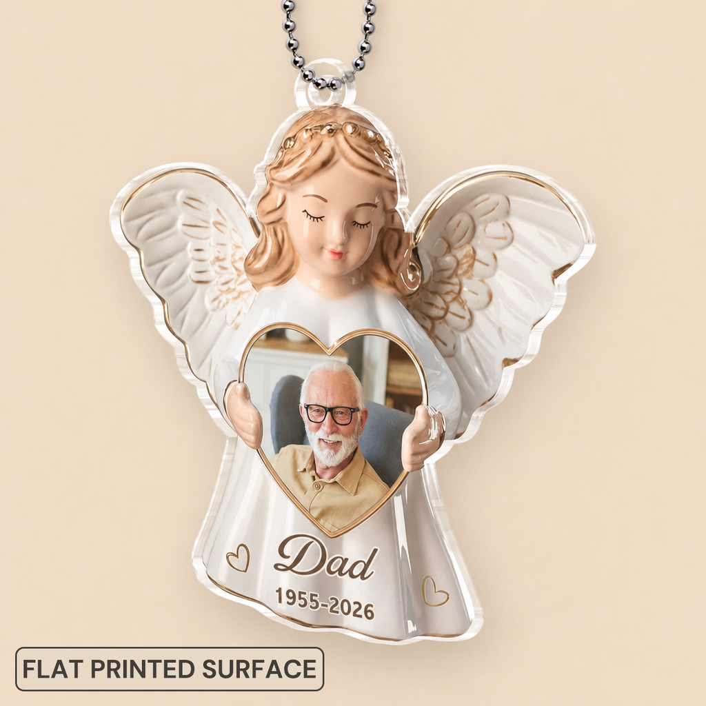 Personalised Memorial Acrylic Hanging Ornament with Photo - Guardian Angel Design