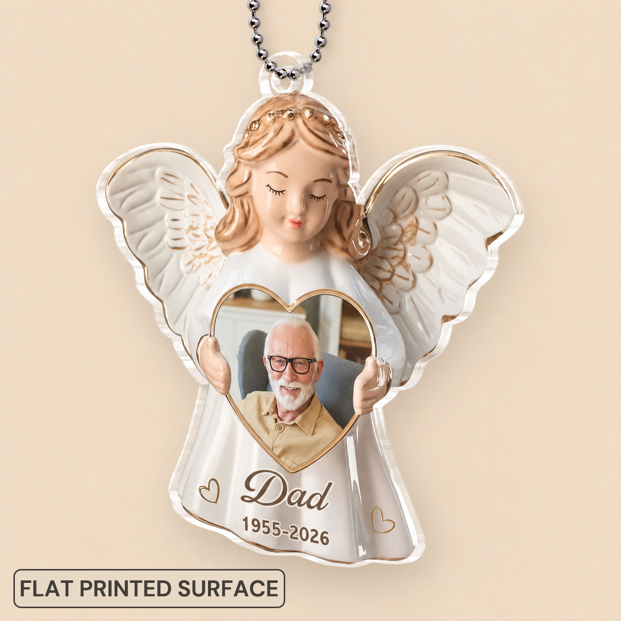 Personalised Memorial Acrylic Hanging Ornament with Photo - Guardian Angel Design
