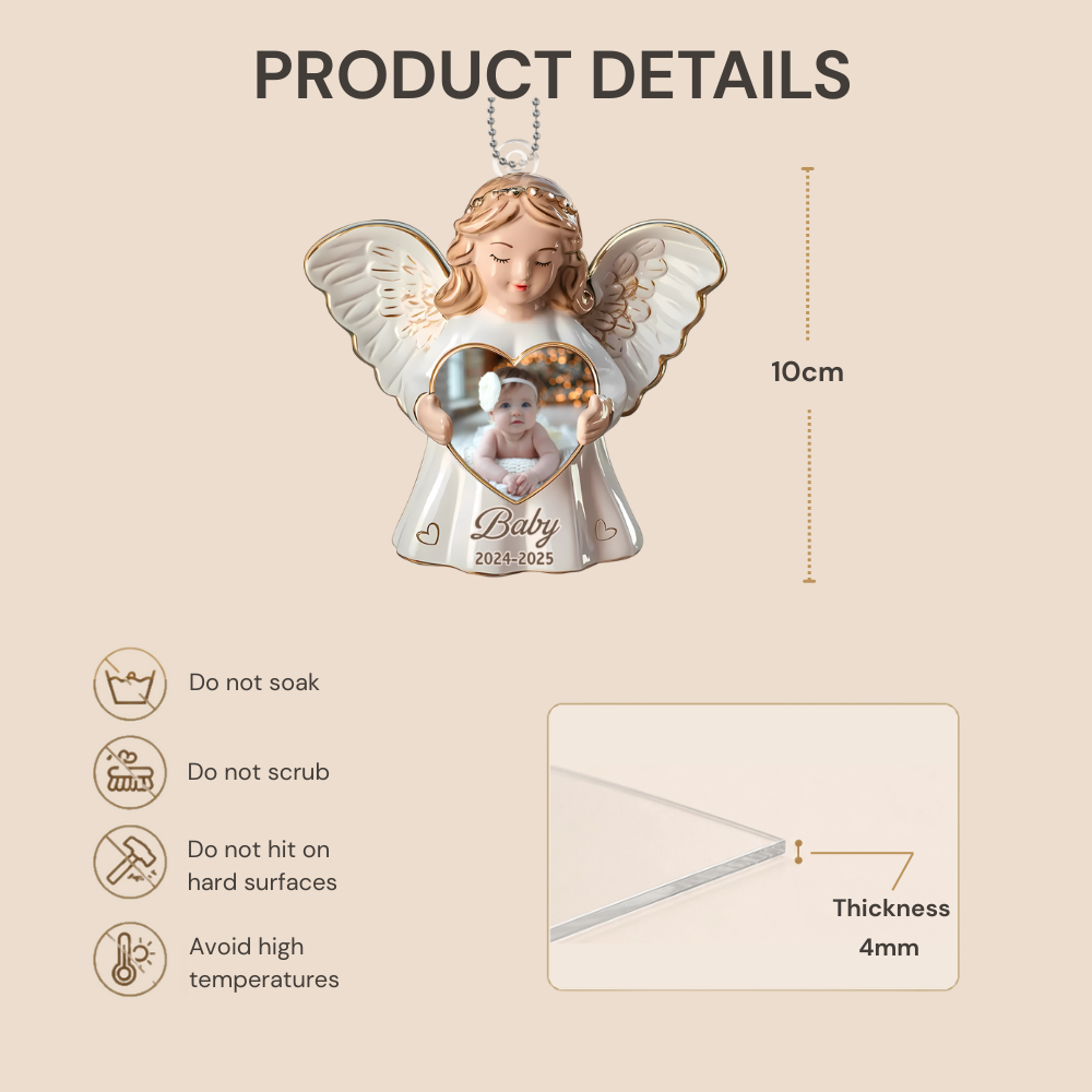 Personalised Memorial Acrylic Hanging Ornament with Photo - Guardian Angel Design