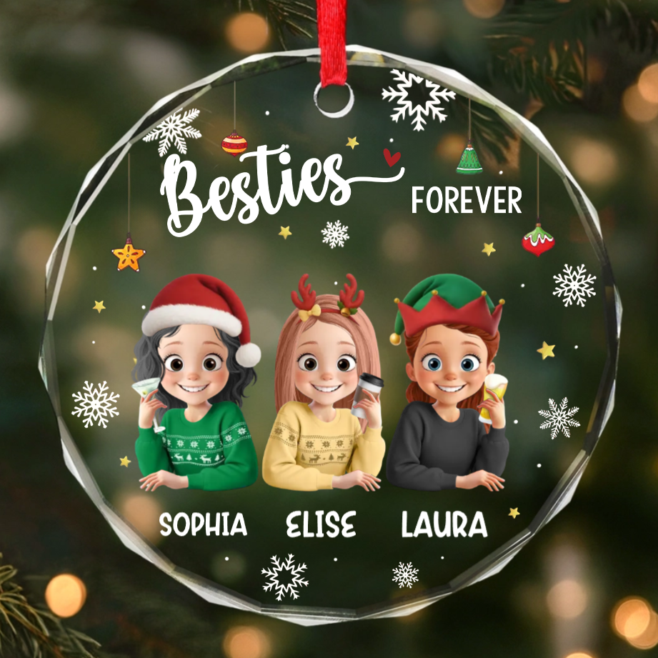 Personalised Glass Christmas Ornament - Besties/Sisters Forever