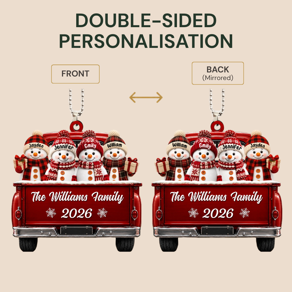 Personalised Family Wooden Christmas Ornament with Names - Snowman Design