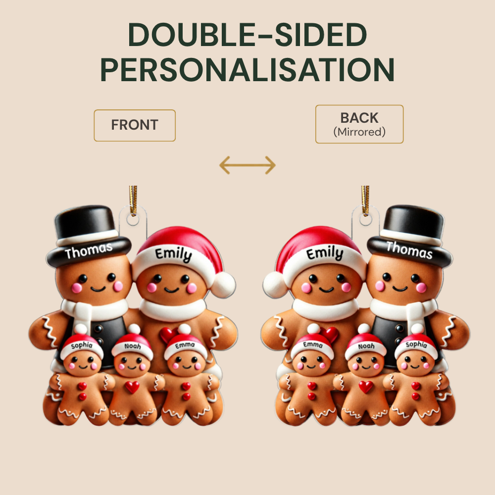 Personalised Family Acrylic Christmas Ornament with Names - Gingerbread Man Design