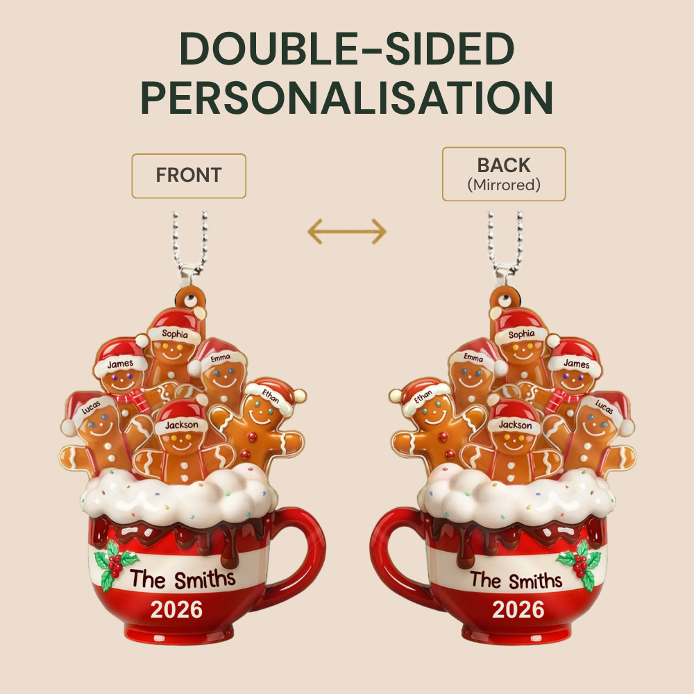 Personalised Family Acrylic Christmas Ornament - Gingerbread Man Design