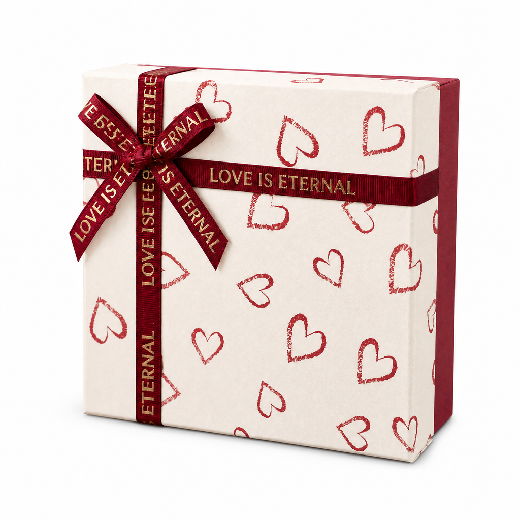 White & Red Gift Box with Ribbon Bow, 15 x 15 x 7 cm