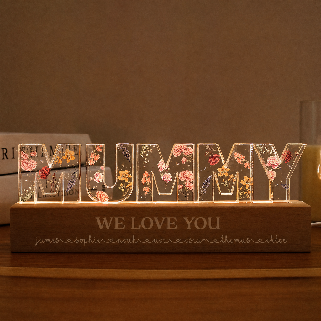 Personalised Birth Flower LED Night Light for Mum and Grandma