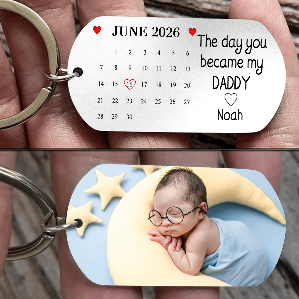 Personalised Photo Stainless Steel Keyring with Calendar - "The Day You Became My..."