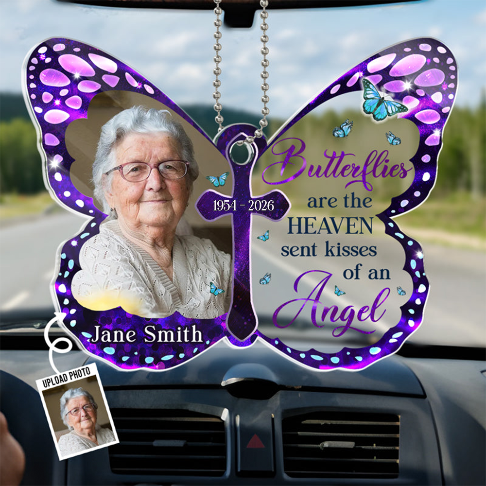 Personalised Memorial Acrylic Hanging Ornament with Photo- Butterfly Design
