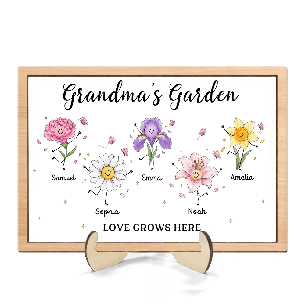 Personalised Wooden Plaque with Birth Flowers & Text - For Grandma