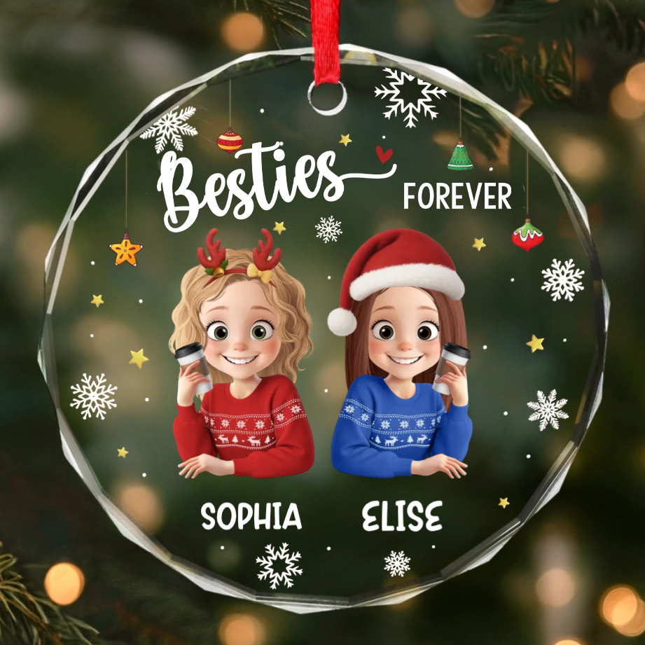 Personalised Glass Christmas Ornament - Besties/Sisters Forever