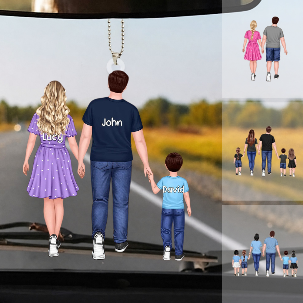 Personalised Family Acrylic Hanging Ornament - Dad, Mum and Children Design