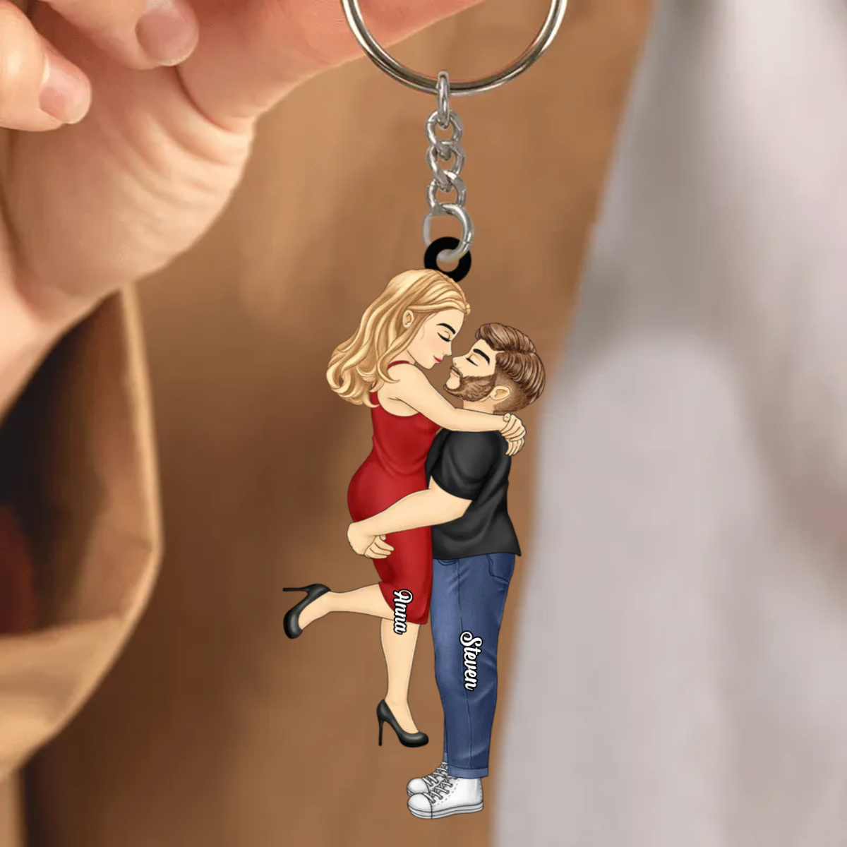 Personalised Couple Acrylic Keyring - Hugging Couple Design