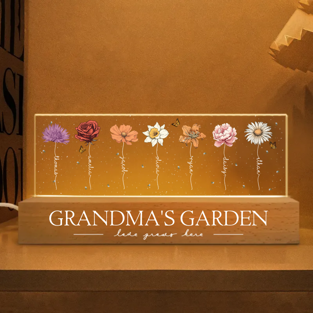 Personalised Grandma LED Night Light with Names - Birthflower Flower Design