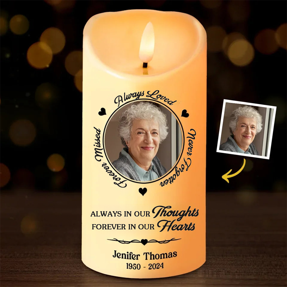 Personalised Memorial LED Candle with Photo, Quotes, Name & Year