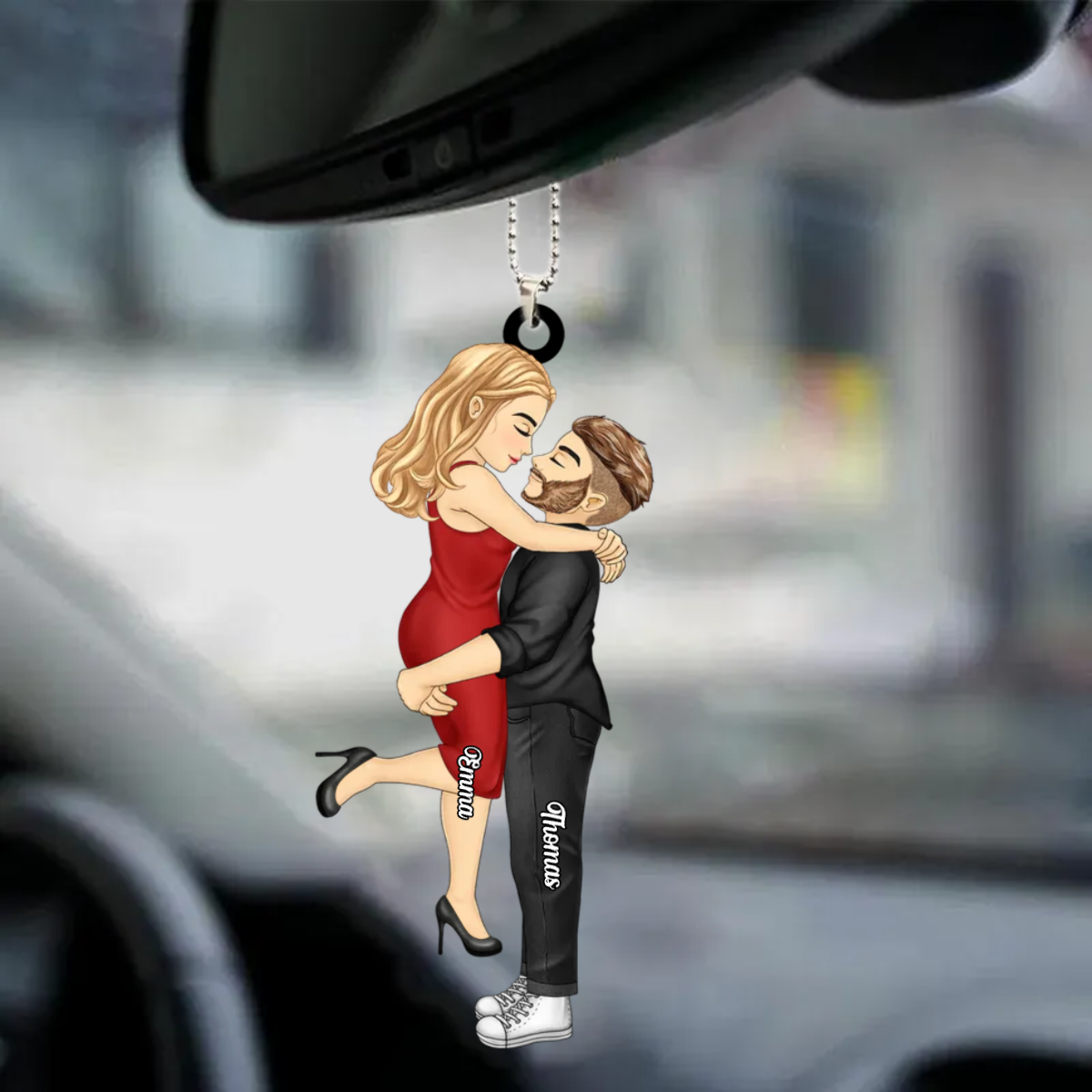 Personalised Couple Acrylic Hanging Ornament - Hugging Couple Design