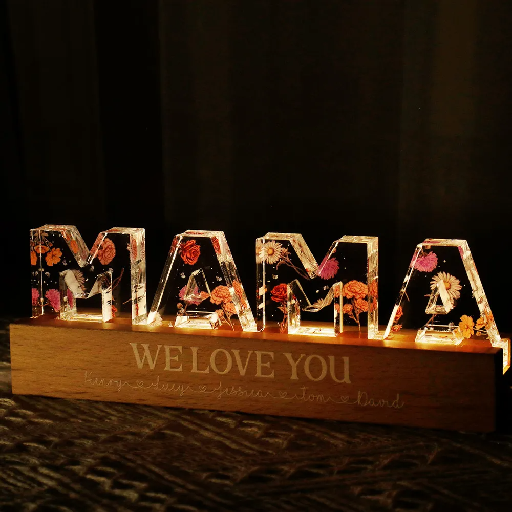 Personalised Birth Flower LED Night Light for Mum and Grandma