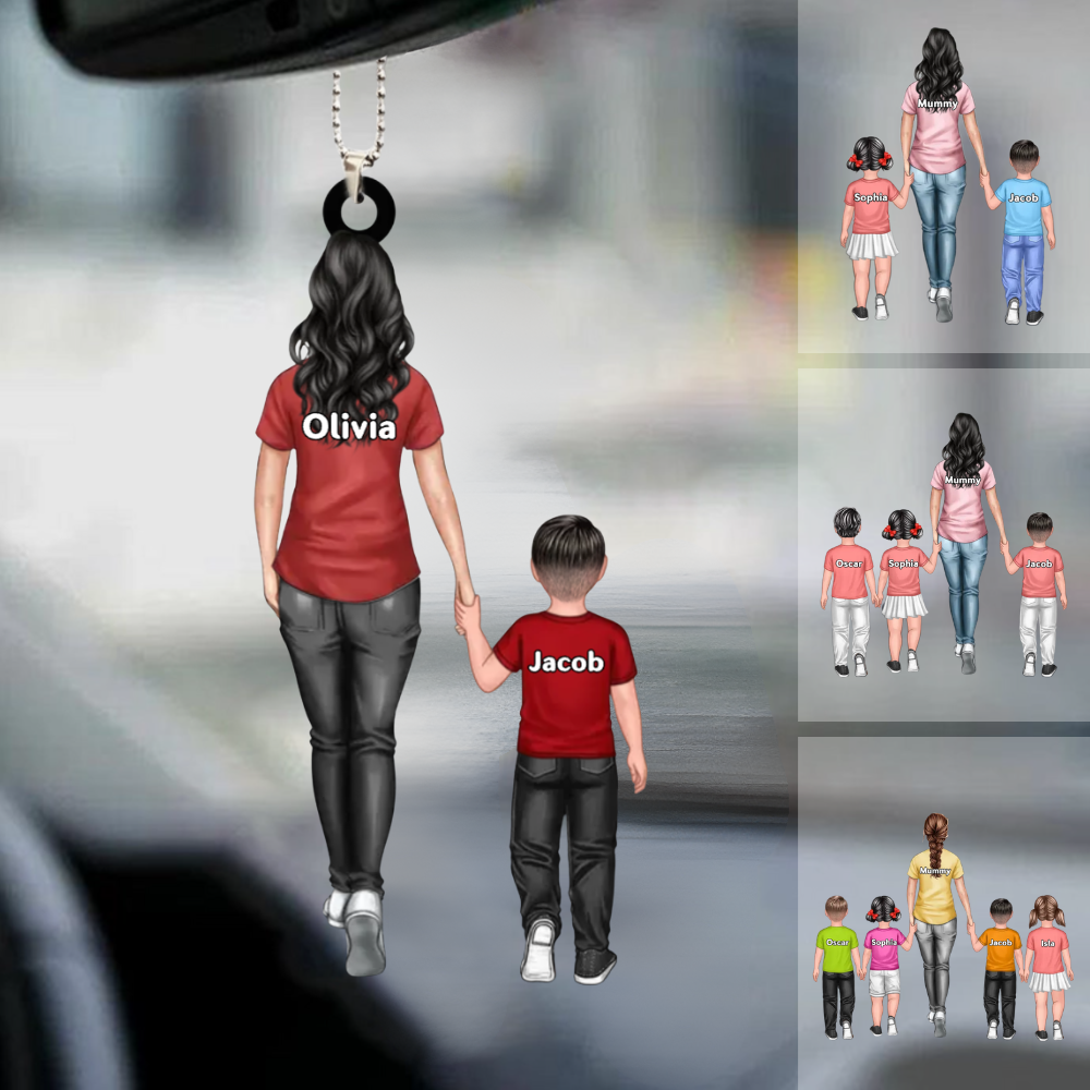 Personalised Car Hanging Acrylic Ornament - Dad with Children/ Mum with Children Design