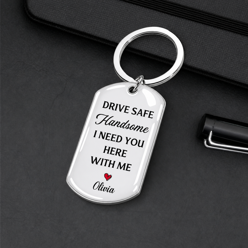Personalised Couple Stainless Steel Keyring - Drive Safe Design