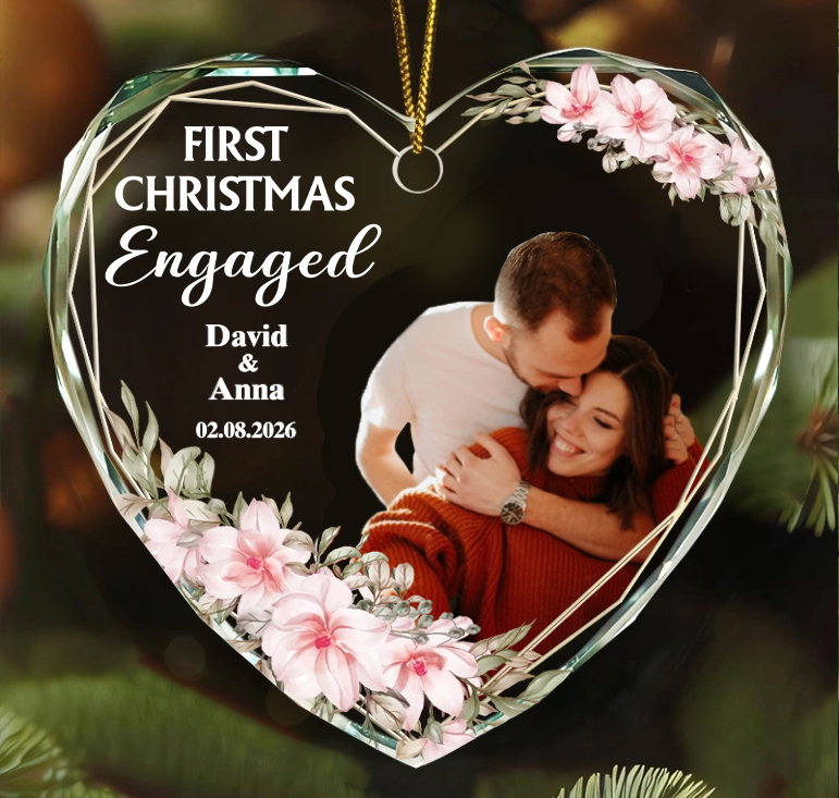 Personalised Couple Glass Christmas Ornament - Our First Christmas Married