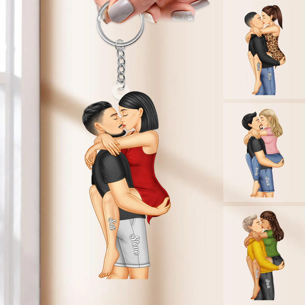 Personalised Couple Acrylic Keyring - Hugging Couple Design