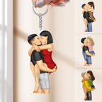 Personalised Couple Acrylic Keyring - Hugging Couple Design