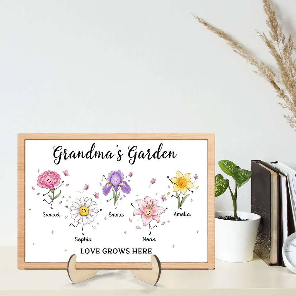 Personalised Wooden Plaque with Birth Flowers & Text - For Grandma