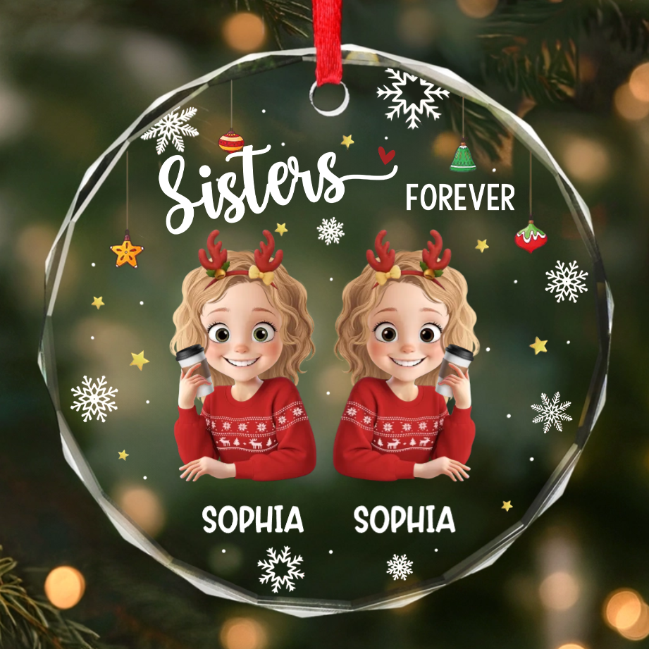 Personalised Glass Christmas Ornament - Besties/Sisters Forever