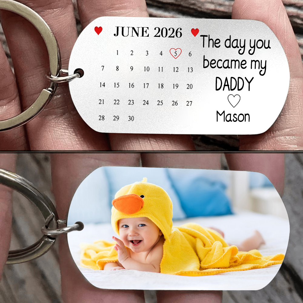 Personalised Photo Stainless Steel Keyring with Calendar - "The Day You Became My..."