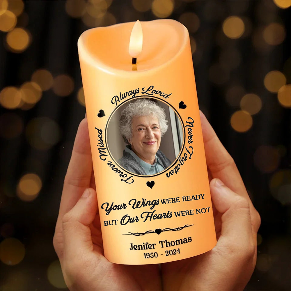 Personalised Memorial LED Candle with Photo, Quotes, Name & Year