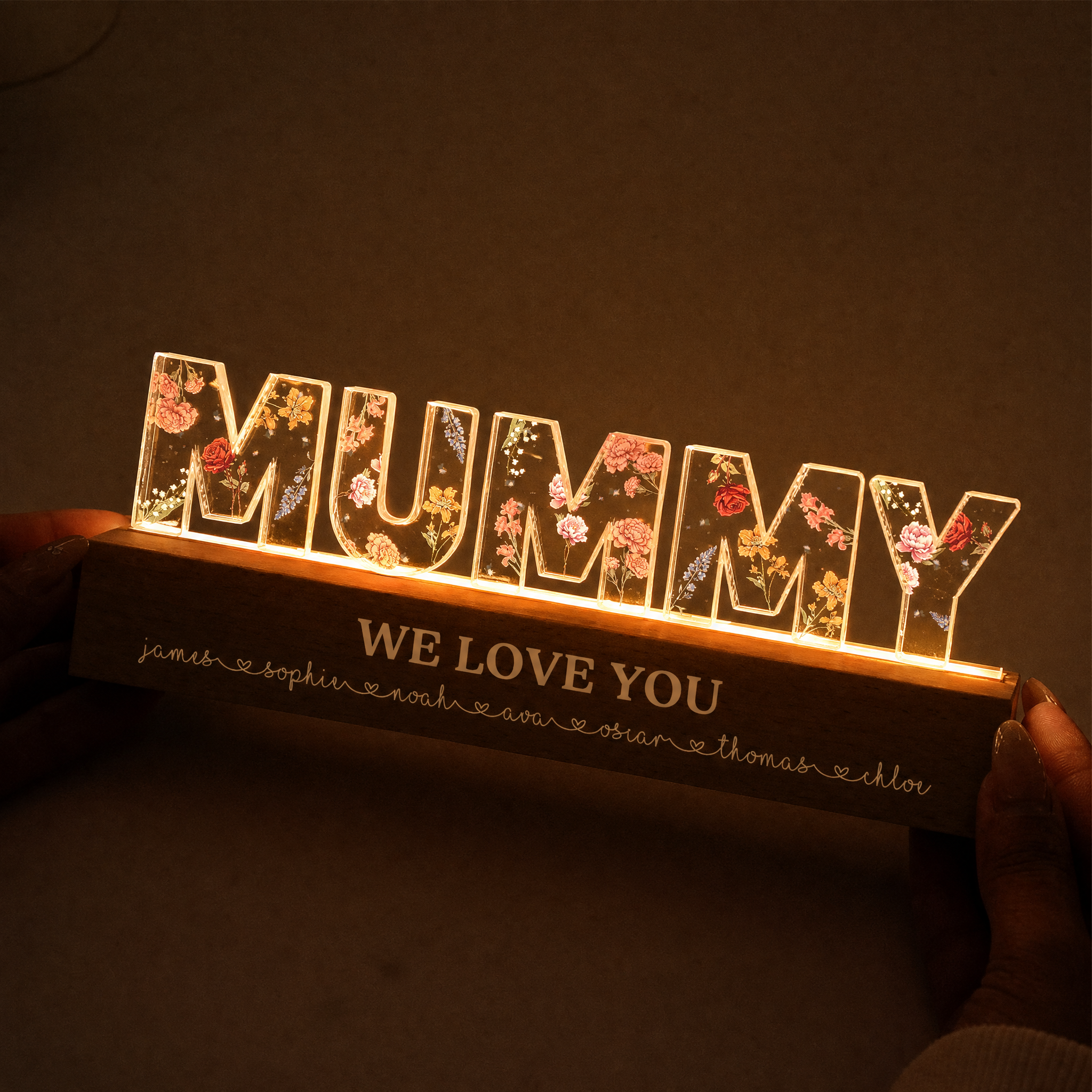 Personalised Birth Flower LED Night Light for Mum and Grandma