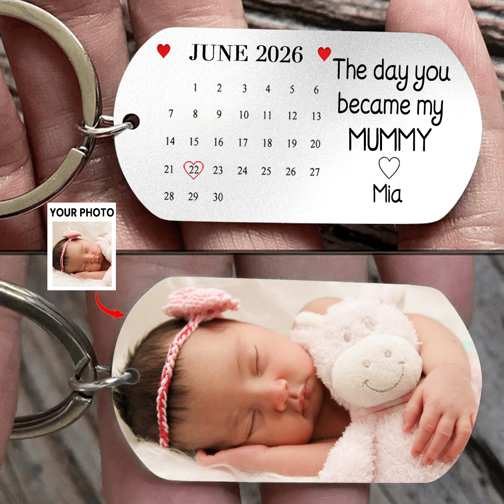 Personalised Photo Stainless Steel Keyring with Calendar - "The Day You Became My..."