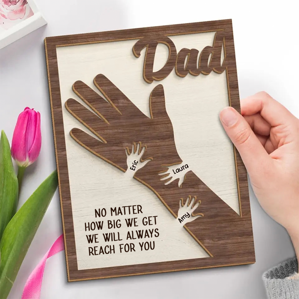 Personalised Wooden Plaque for Dad and Grandad - Hand in Hand Design