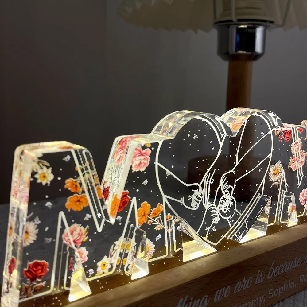 Personalised Mum LED Night Light with Birth Flowers - Hand in Hand Design