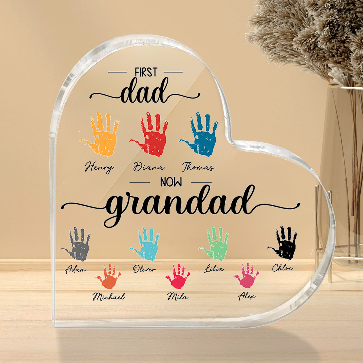 Personalised Acrylic Plaque with Names - First Dad, Now Grandad Design