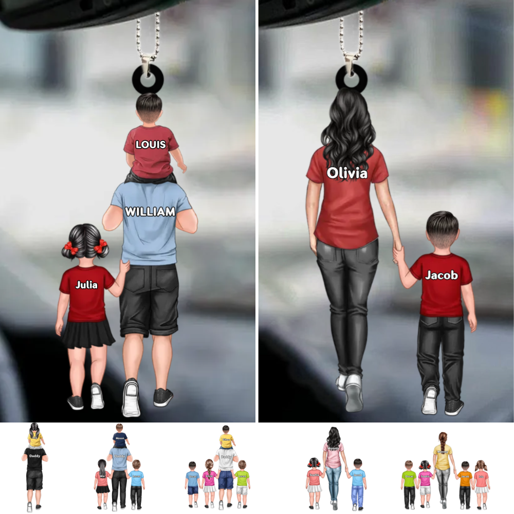 Personalised Car Hanging Acrylic Ornament - Dad with Children/ Mum with Children Design