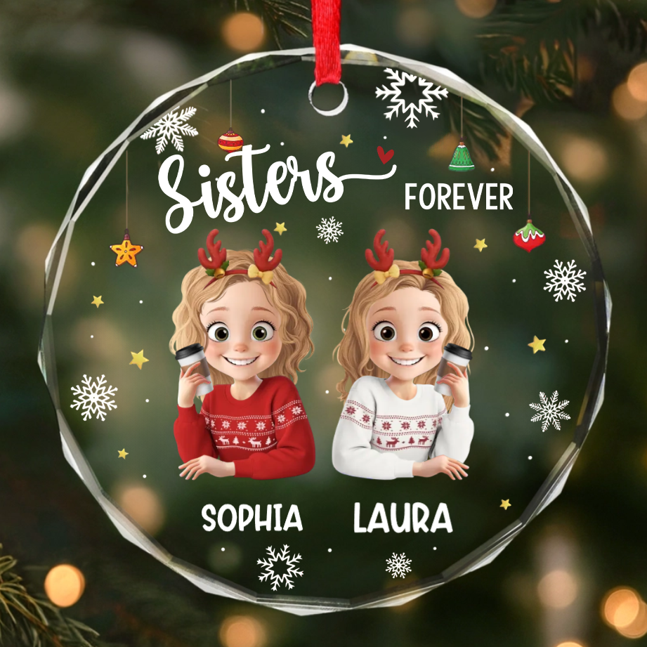 Personalised Glass Christmas Ornament - Besties/Sisters Forever