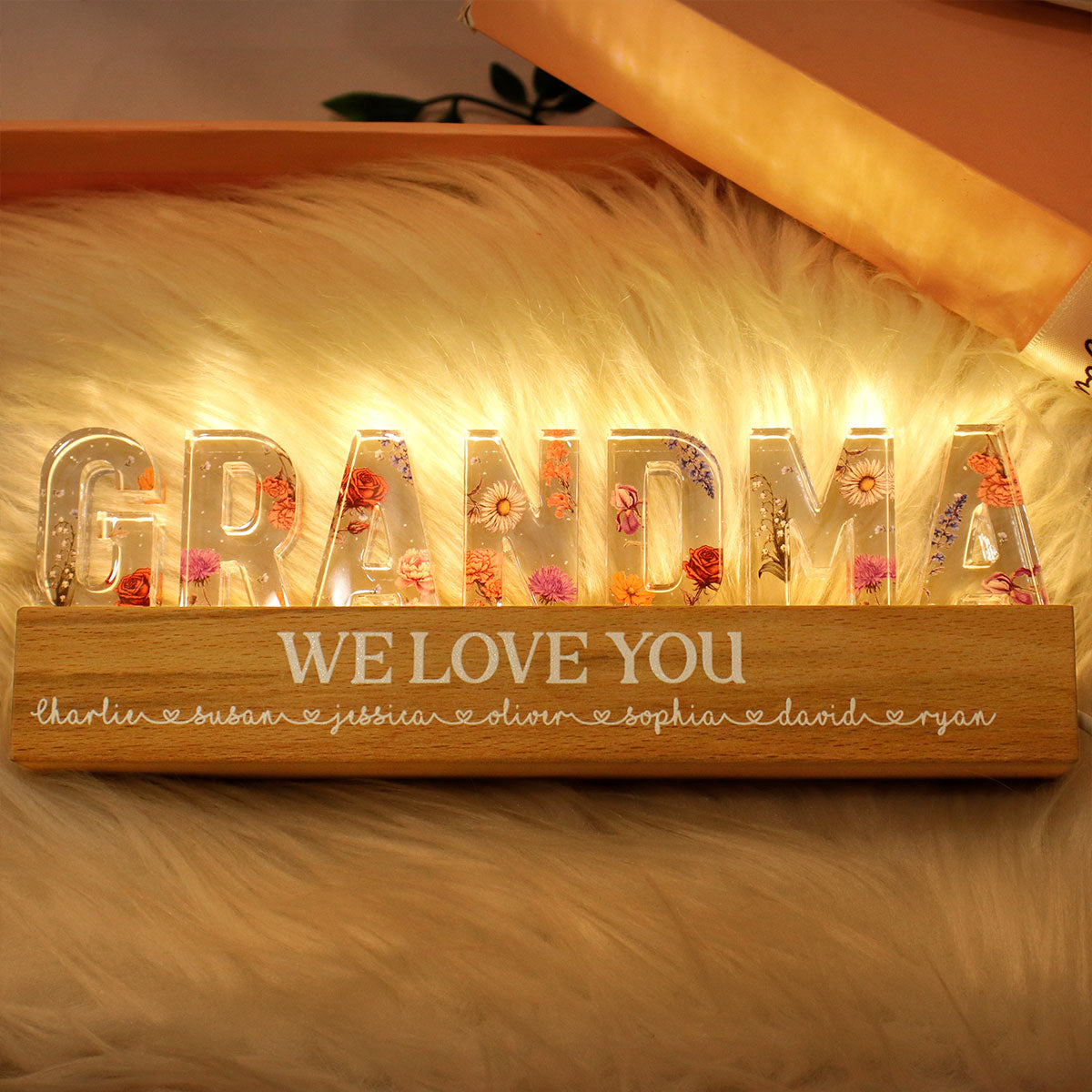 Personalised Birth Flower LED Night Light for Mum and Grandma