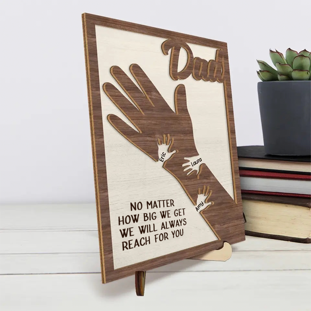Personalised Wooden Plaque for Dad and Grandad - Hand in Hand Design
