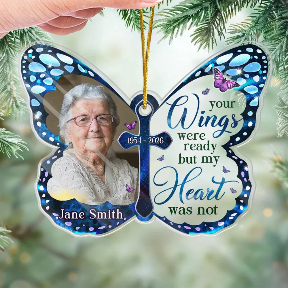 Personalised Memorial Acrylic Hanging Ornament with Photo- Butterfly Design