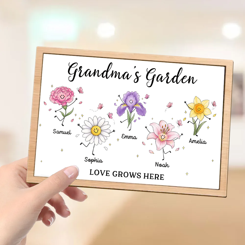 Personalised Wooden Plaque with Birth Flowers & Text - For Grandma