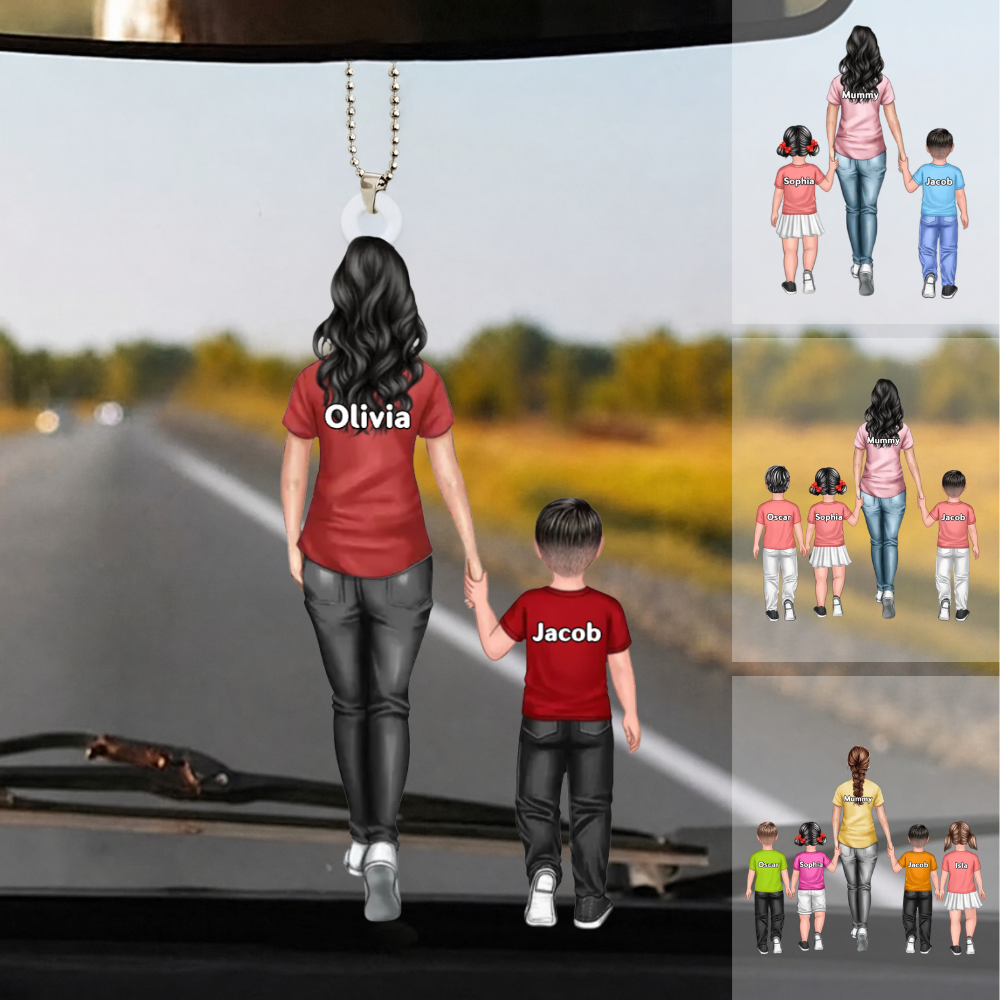 Personalised Car Hanging Acrylic Ornament - Dad with Children/ Mum with Children Design