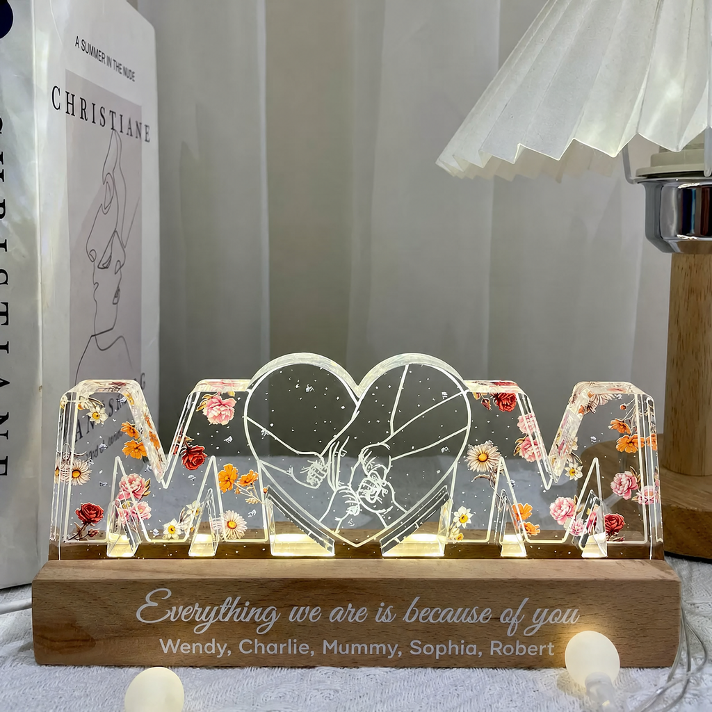 Personalised Mum LED Night Light with Birth Flowers - Hand in Hand Design