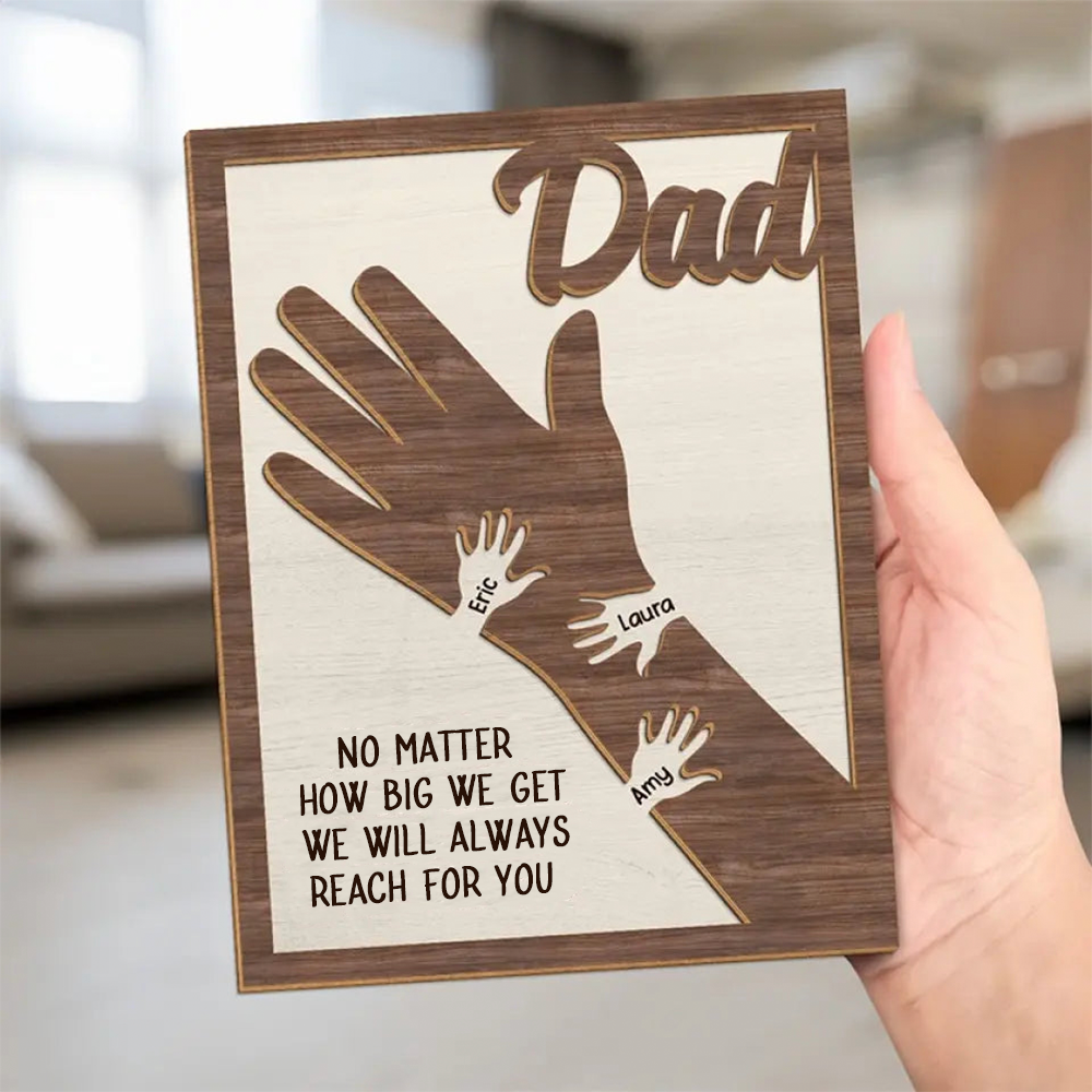 Personalised Wooden Plaque for Dad and Grandad - Hand in Hand Design