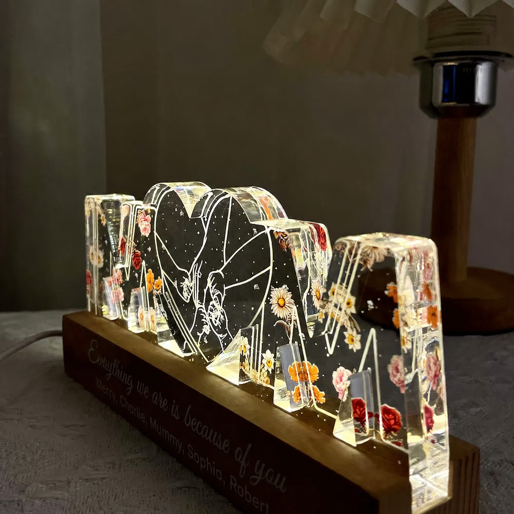 Personalised Mum LED Night Light with Birth Flowers - Hand in Hand Design