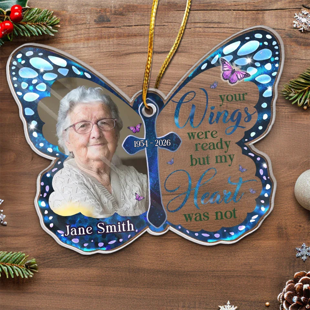 Personalised Memorial Acrylic Hanging Ornament with Photo- Butterfly Design