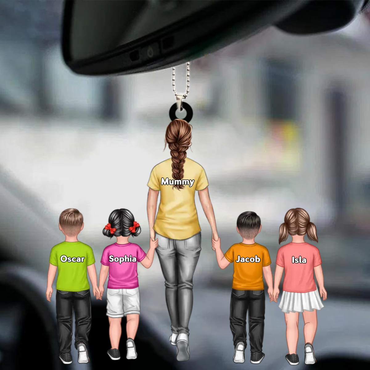 Personalised Car Hanging Acrylic Ornament - Dad with Children/ Mum with Children Design