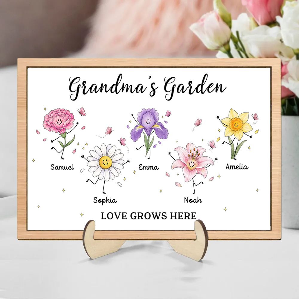 Personalised Wooden Plaque with Birth Flowers & Text - For Grandma
