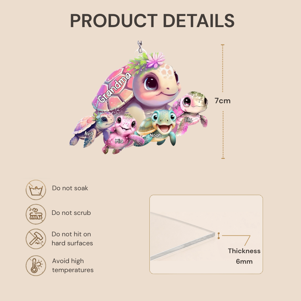 Personalised Acrylic Keyring for Mum and Grandma - Sea Turtles Design